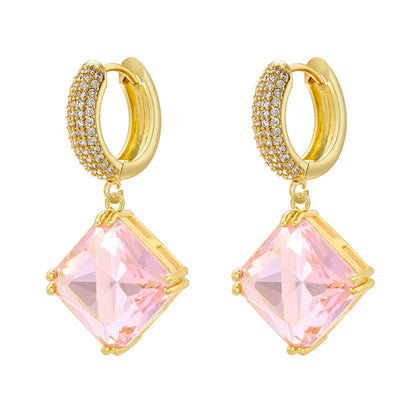 1 Pair Elegant Luxurious Rhombus Plating Inlay Copper Zircon 18k Gold Plated Drop Earrings