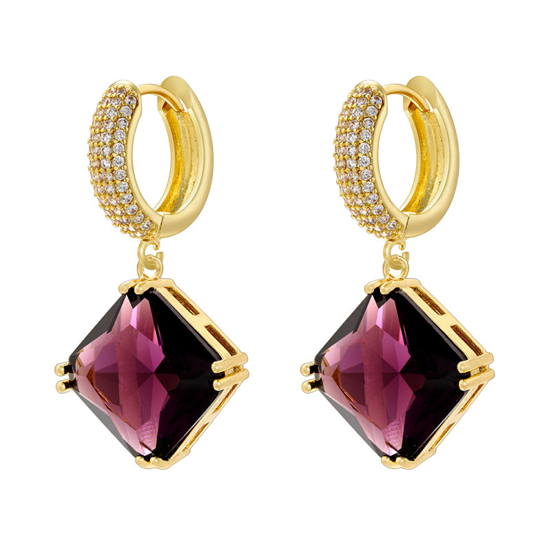 1 Pair Elegant Luxurious Rhombus Plating Inlay Copper Zircon 18k Gold Plated Drop Earrings