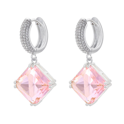 1 Pair Elegant Luxurious Rhombus Plating Inlay Copper Zircon 18k Gold Plated Drop Earrings