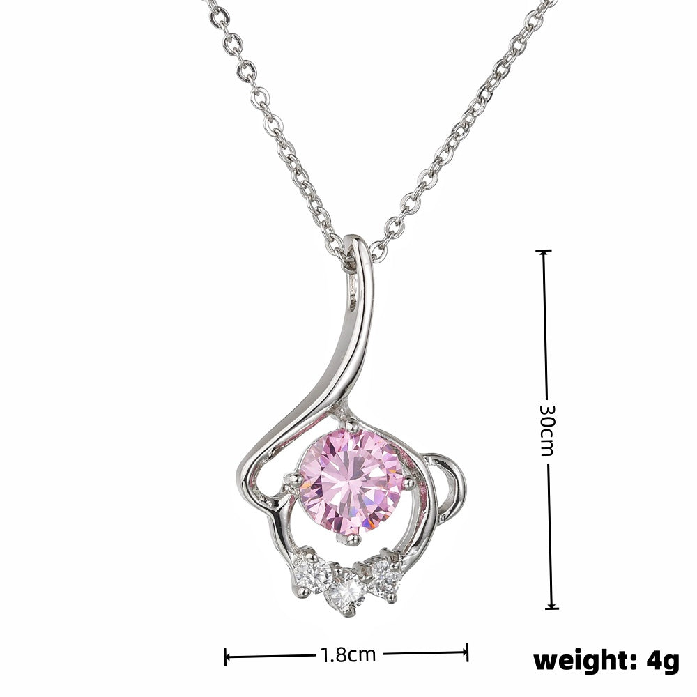 Casual Petal Copper Plating Inlay Artificial Crystal Zircon White Gold Plated Pendant Necklace