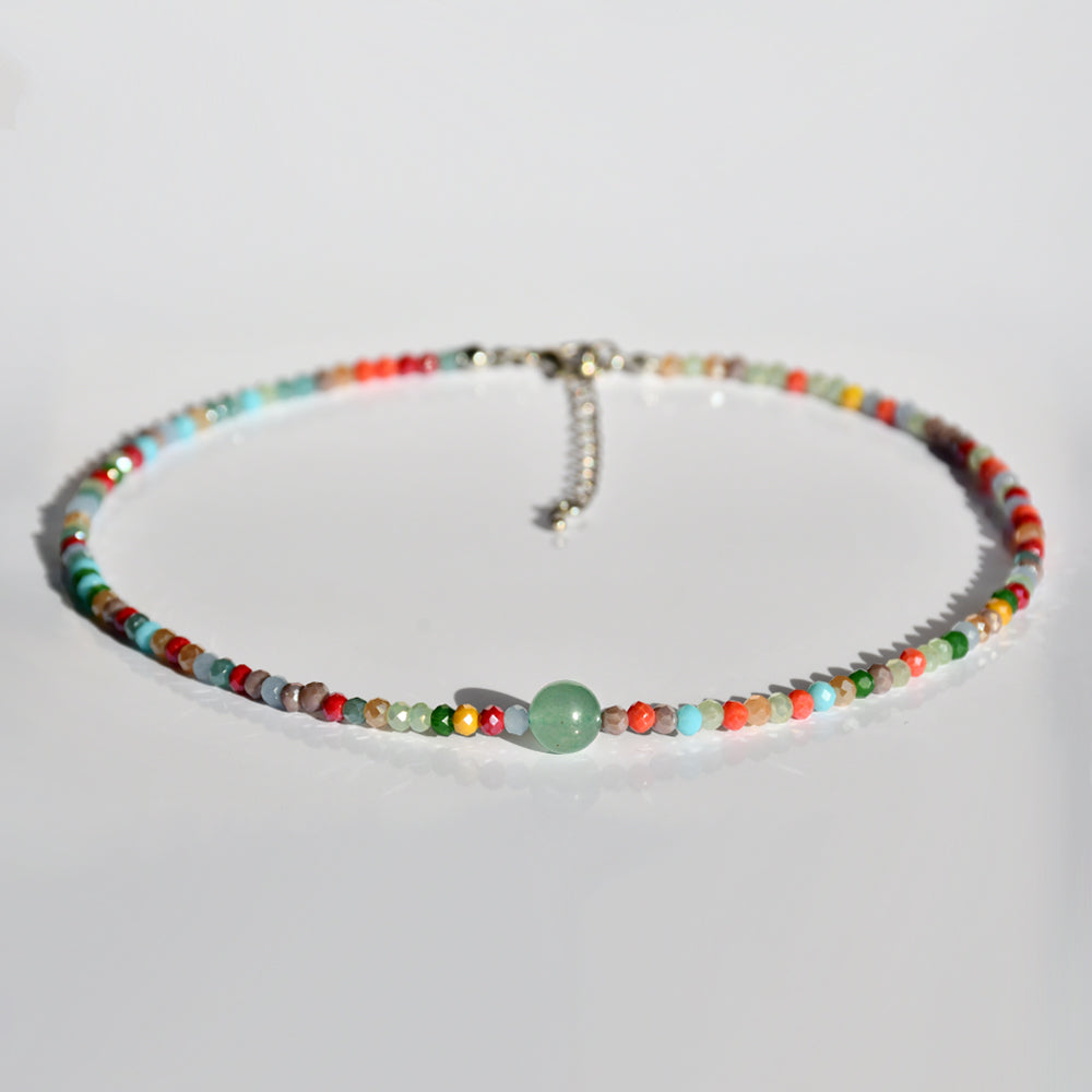 Handmade Color Block Stainless Steel Artificial Gemstones Artificial Crystal Beaded Plating Silver Plated Necklace