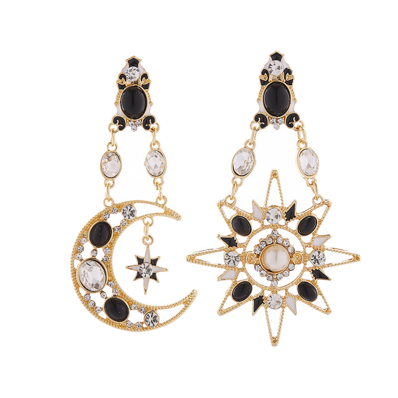 1 Pair Elegant Luxurious Sun Moon Plating Inlay Alloy Artificial Pearls Resin Rhinestones Gold Plated Drop Earrings