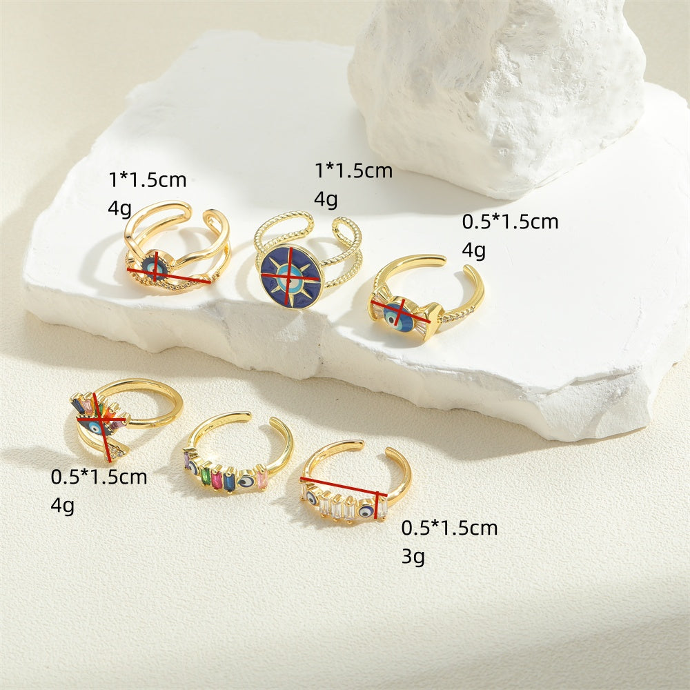 Vintage Style Simple Style Devil's Eye Copper Plating Inlay Zircon 14k Gold Plated Open Rings