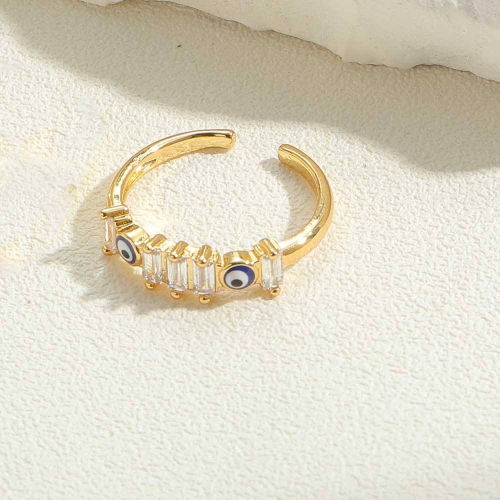 Vintage Style Simple Style Devil's Eye Copper Plating Inlay Zircon 14k Gold Plated Open Rings