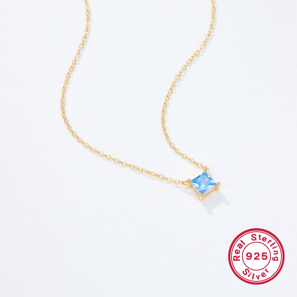 Elegant Luxurious Square Sterling Silver Plating Inlay Zircon 18k Gold Plated Pendant Necklace