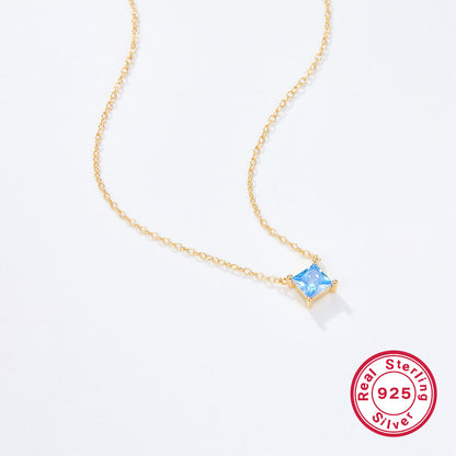 Elegant Luxurious Square Sterling Silver Plating Inlay Zircon 18k Gold Plated Pendant Necklace