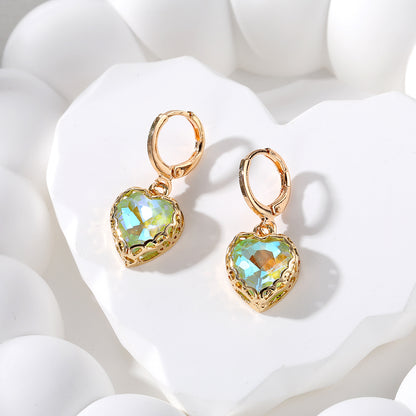 1 Pair Vintage Style Simple Style Heart Shape Inlay Alloy Glass Opal Drop Earrings