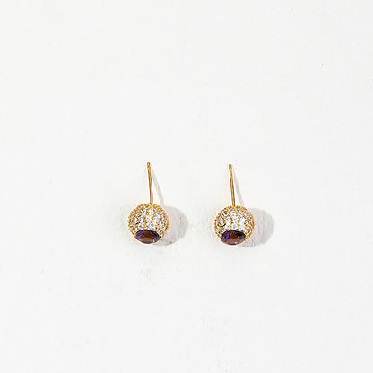 1 Pair Elegant Luxurious Round Inlay Copper Zircon Ear Studs