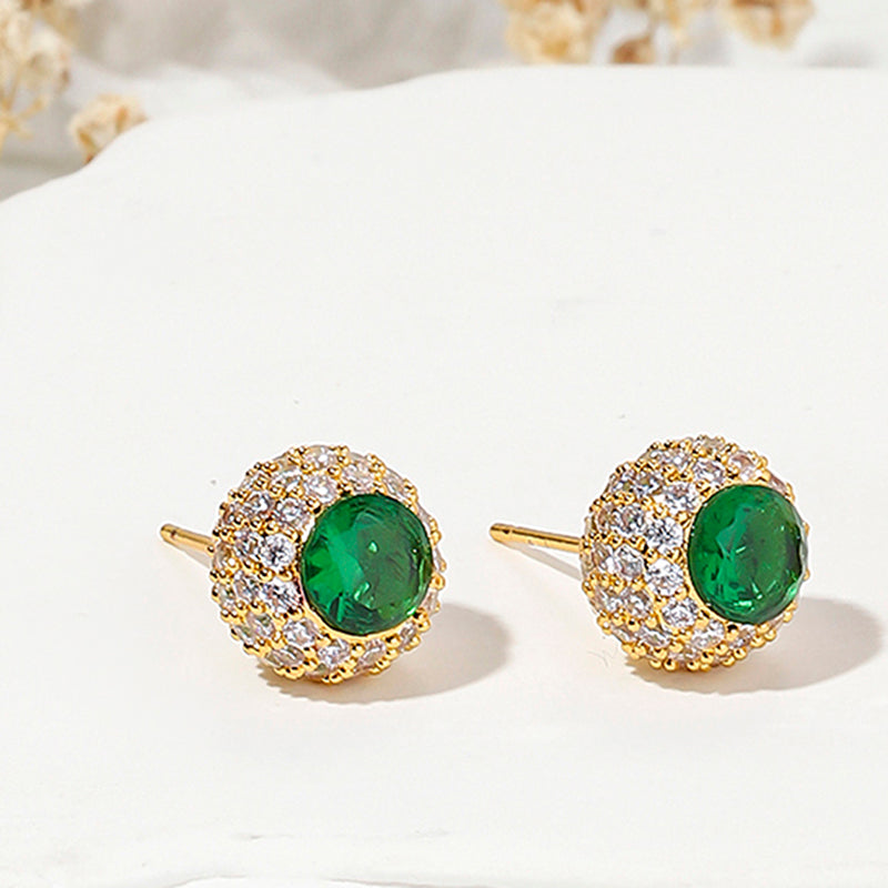 1 Pair Elegant Luxurious Round Inlay Copper Zircon Ear Studs