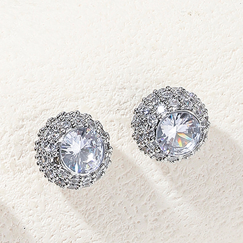 1 Pair Elegant Luxurious Round Inlay Copper Zircon Ear Studs