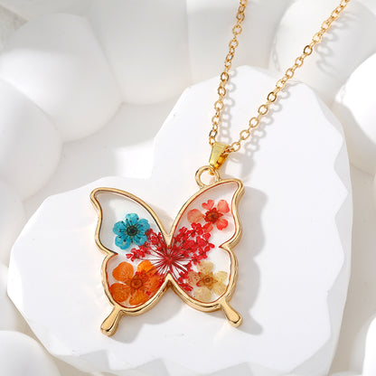 Casual Cute Simple Style Butterfly Alloy Resin Women'S Pendant Necklace