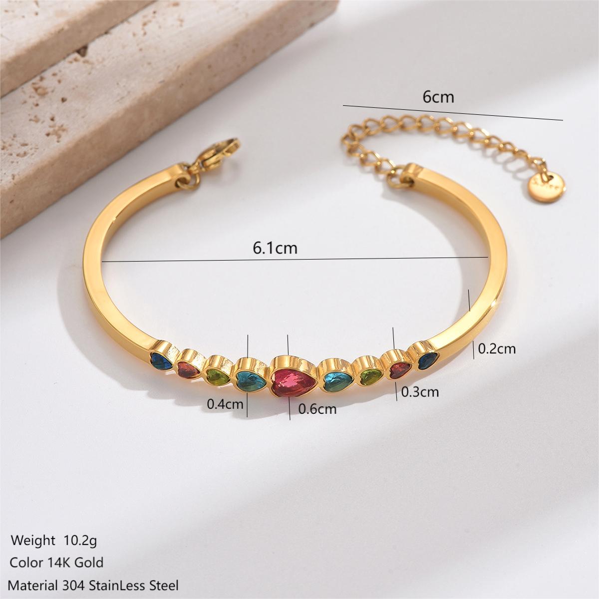 Sweet Classic Style Heart Shape Stainless Steel Plating Inlay Zircon 14k Gold Plated Bangle