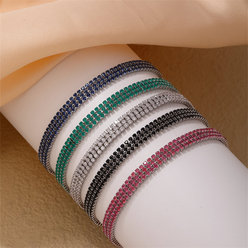 Simple Style Solid Color Copper Plating Inlay Zircon Silver Plated Bracelets