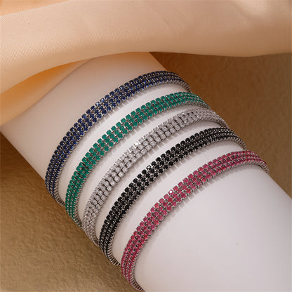 Simple Style Solid Color Copper Plating Inlay Zircon Silver Plated Bracelets