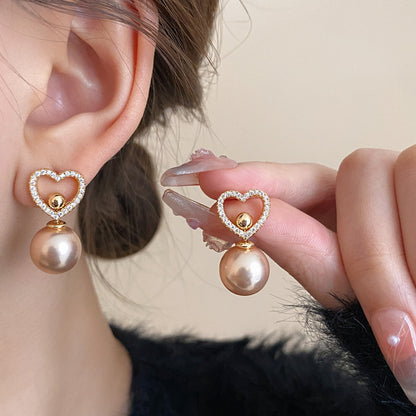 1 Pair Sweet Simple Style Heart Shape Inlay Imitation Pearl Rhinestones Pearl Drop Earrings