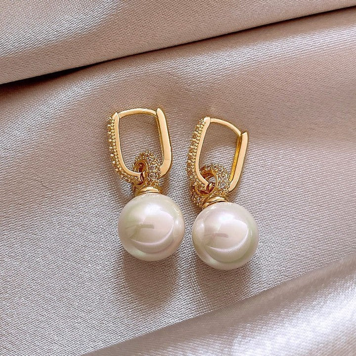 1 Pair Sweet Simple Style Heart Shape Inlay Imitation Pearl Rhinestones Pearl Drop Earrings