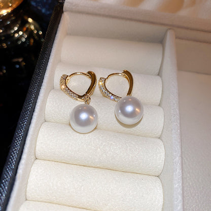 1 Pair Sweet Simple Style Heart Shape Inlay Imitation Pearl Rhinestones Pearl Drop Earrings