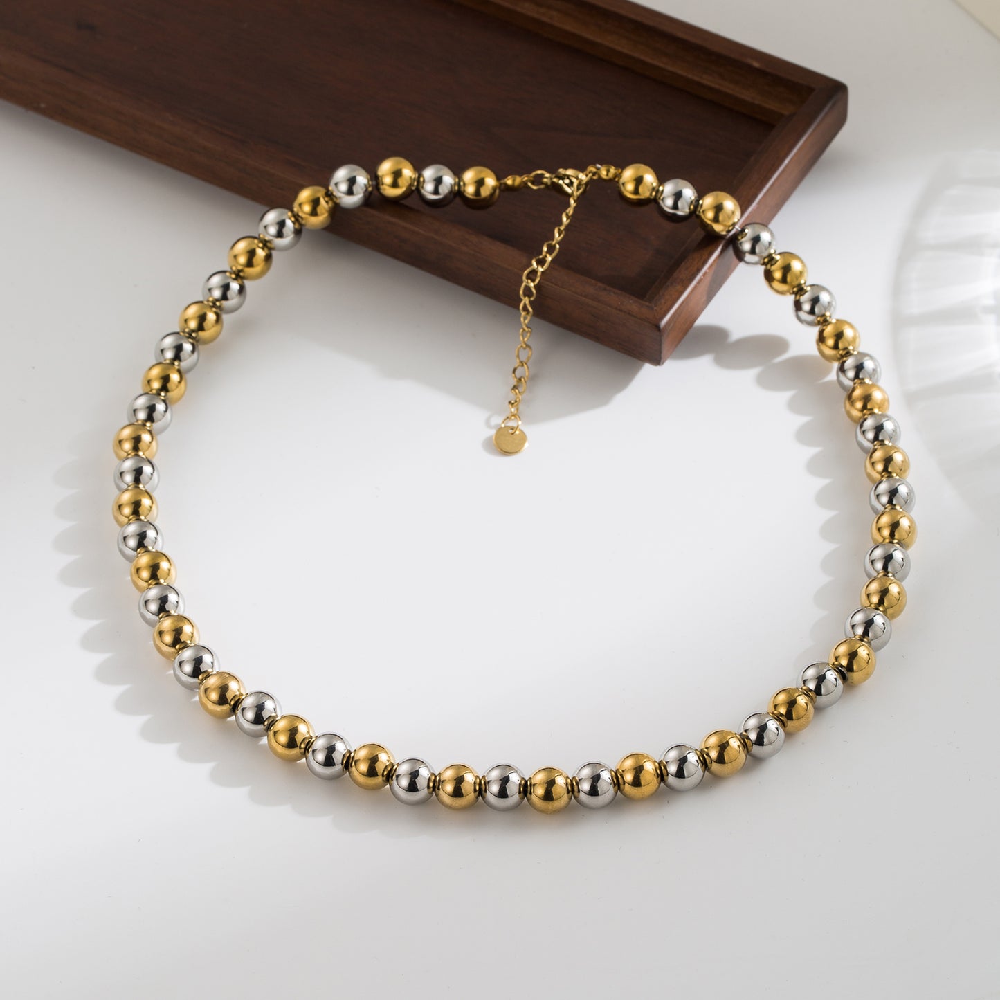 Ig Style Basic Round Stainless Steel Beaded Plating 18k Gold Plated Bracelets Necklace