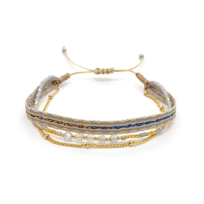 Simple Style Classic Style Color Block Natural Stone Layered Knitting 18k Gold Plated Bracelets