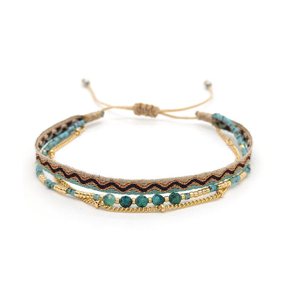 Simple Style Classic Style Color Block Natural Stone Layered Knitting 18k Gold Plated Bracelets