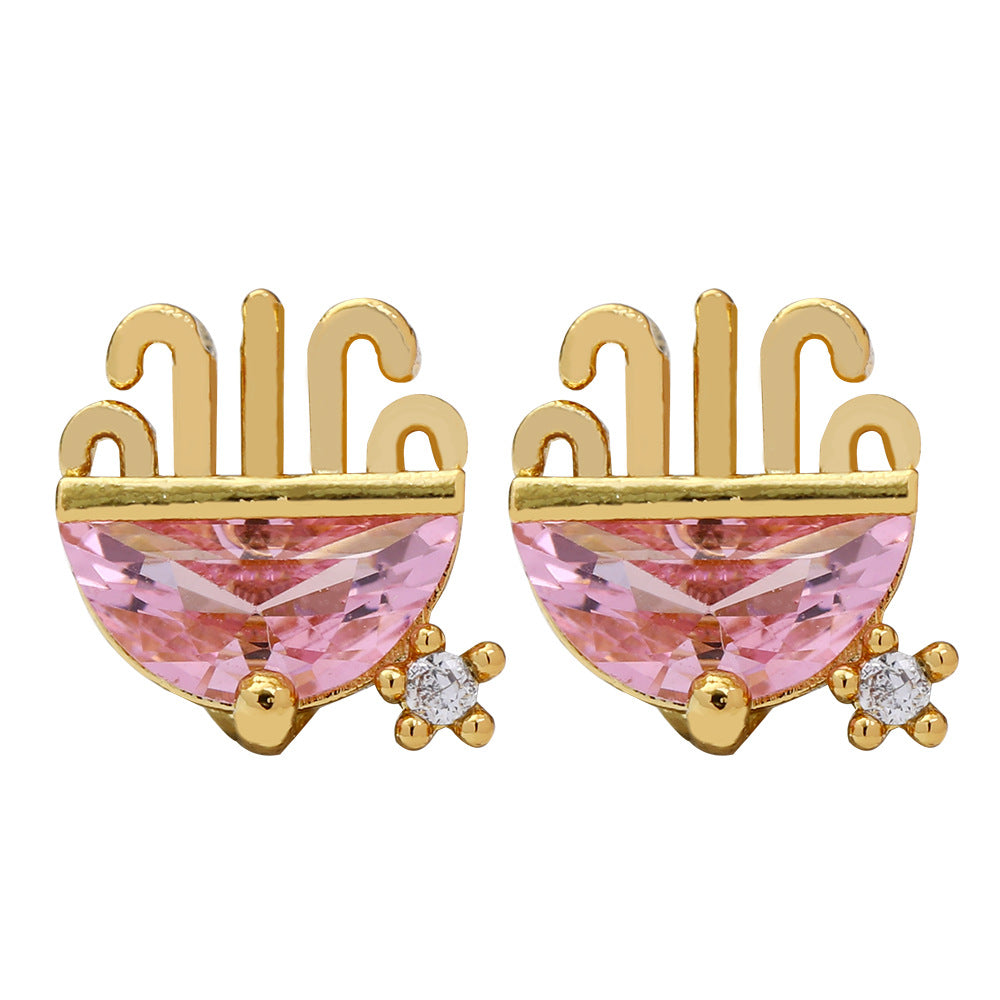 1 Pair Marine Style Geometric Plating Inlay Copper Zircon Ear Studs