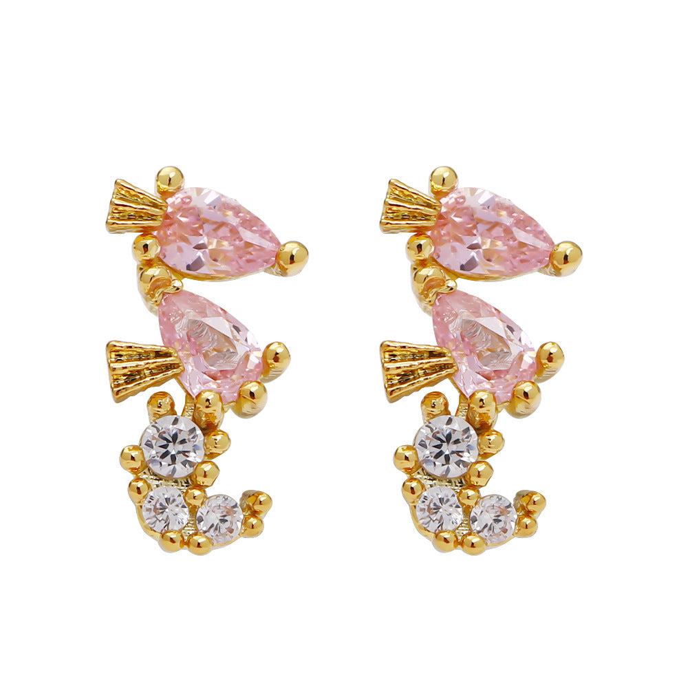 1 Pair Marine Style Geometric Plating Inlay Copper Zircon Ear Studs