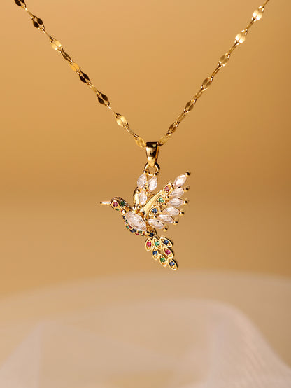 Elegant Glam Luxurious Bird Stainless Steel Plating Inlay Zircon 18k Gold Plated Pendant Necklace