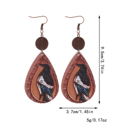 1 Pair Vintage Style Dog Fox Horse Printing Pu Leather Drop Earrings