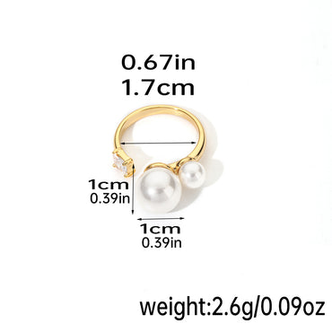 Elegant Classic Style Flower Copper Plating Inlay Freshwater Pearl Zircon 18k Gold Plated Rings