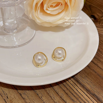 Fashion Flower Silver Plating Inlay Artificial Diamond Pearl Ear Studs 1 Pair