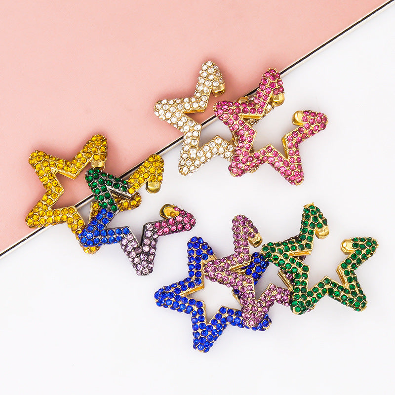 Fashion Rainbow Color Rhinestone Star Stud Earrings