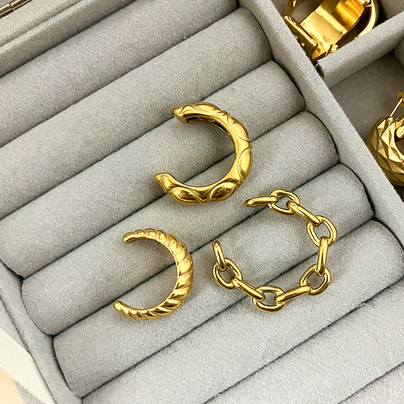 Casual Simple Style Oval Horns Chains Print Stainless Steel Plating Gold Plated Open Rings