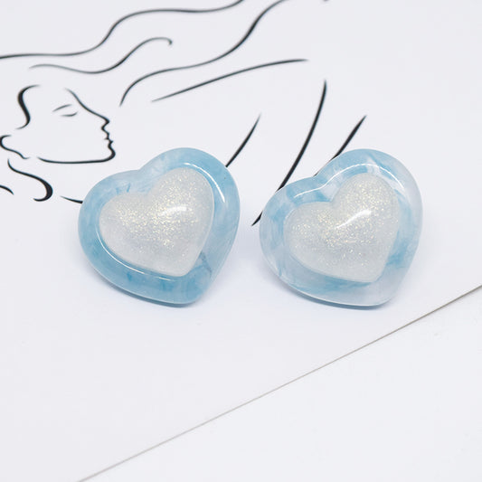 1 Pair Cute Heart Shape Resin Ear Studs