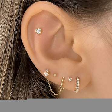 1 Piece Simple Style Heart Shape Plating Inlay Stainless Steel Copper Zircon White Gold Plated Ear Studs