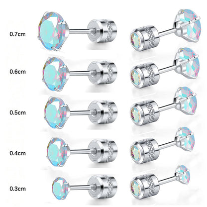 5 Pairs Simple Style Round Plating Inlay Stainless Steel Zircon White Gold Plated Gold Plated Ear Studs