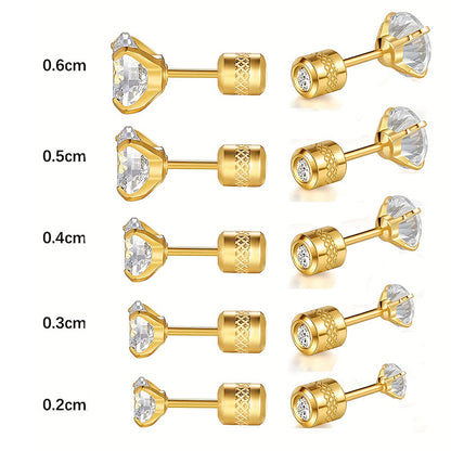 5 Pairs Simple Style Round Plating Inlay Stainless Steel Zircon White Gold Plated Gold Plated Ear Studs