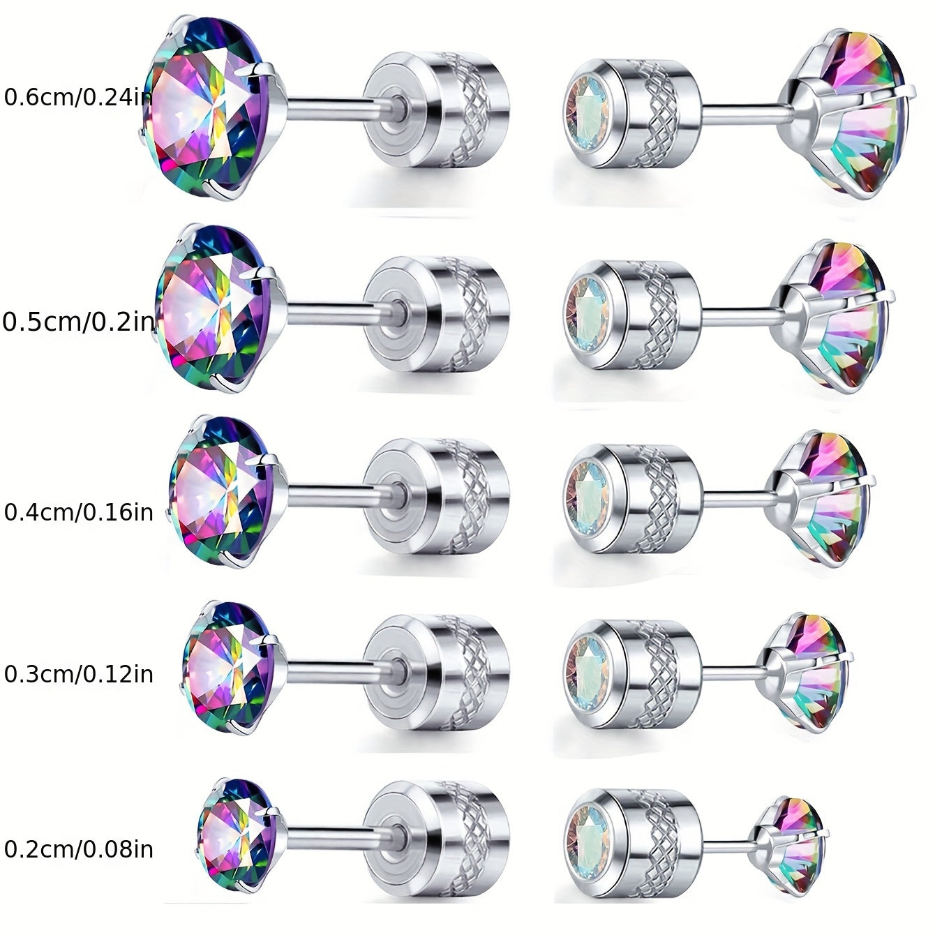 5 Pairs Simple Style Round Plating Inlay Stainless Steel Zircon White Gold Plated Gold Plated Ear Studs