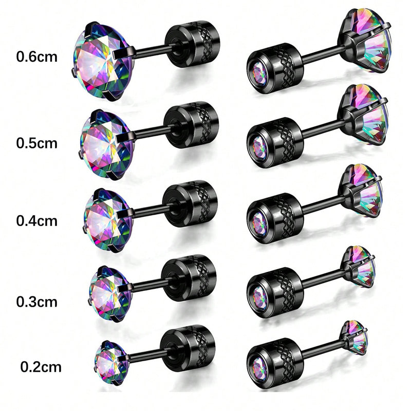 5 Pairs Simple Style Round Plating Inlay Stainless Steel Zircon White Gold Plated Gold Plated Ear Studs