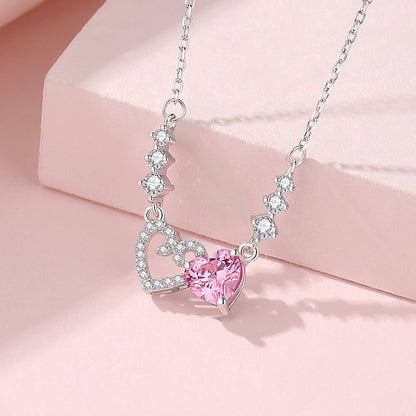 Simple Style Heart Shape Sterling Silver Polishing Plating Inlay Zircon Necklace