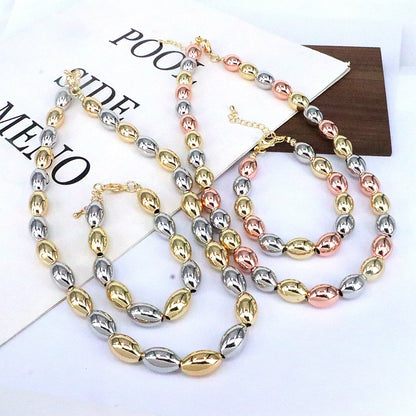Vintage Style Simple Style Oval Copper Beaded Plating 18k Gold Plated Bracelets Necklace