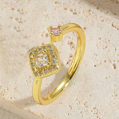 Vintage Style Simple Style Commute Rhombus Copper Plating Inlay Zircon 14k Gold Plated Open Rings