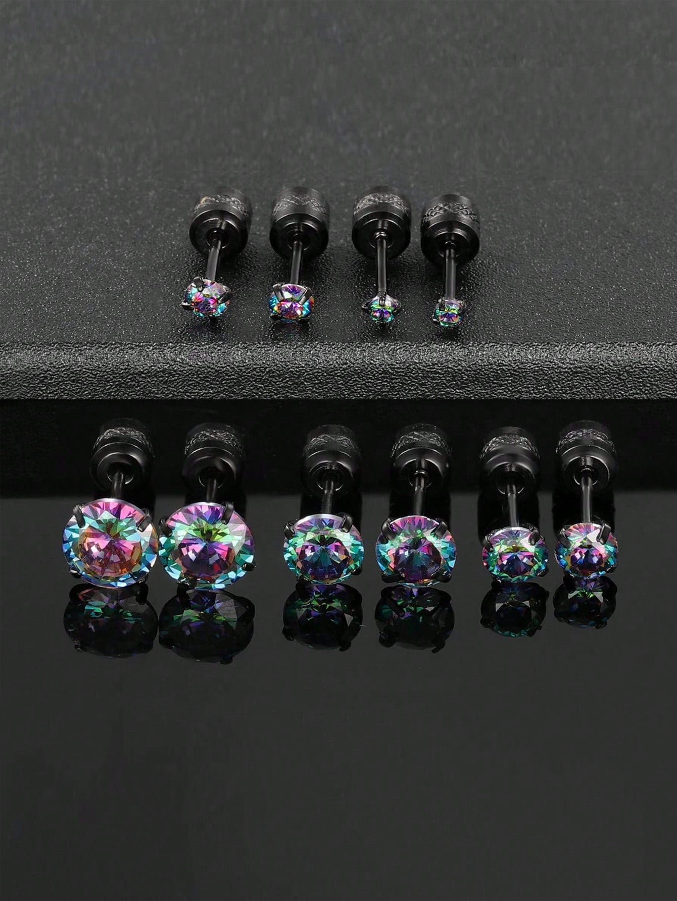 5 Pairs Simple Style Round Plating Inlay Stainless Steel Zircon White Gold Plated Gold Plated Ear Studs