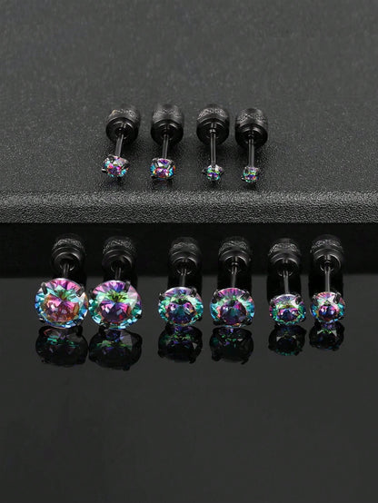 5 Pairs Simple Style Round Plating Inlay Stainless Steel Zircon White Gold Plated Gold Plated Ear Studs