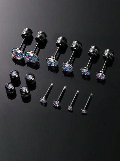 5 Pairs Simple Style Round Plating Inlay Stainless Steel Zircon White Gold Plated Gold Plated Ear Studs