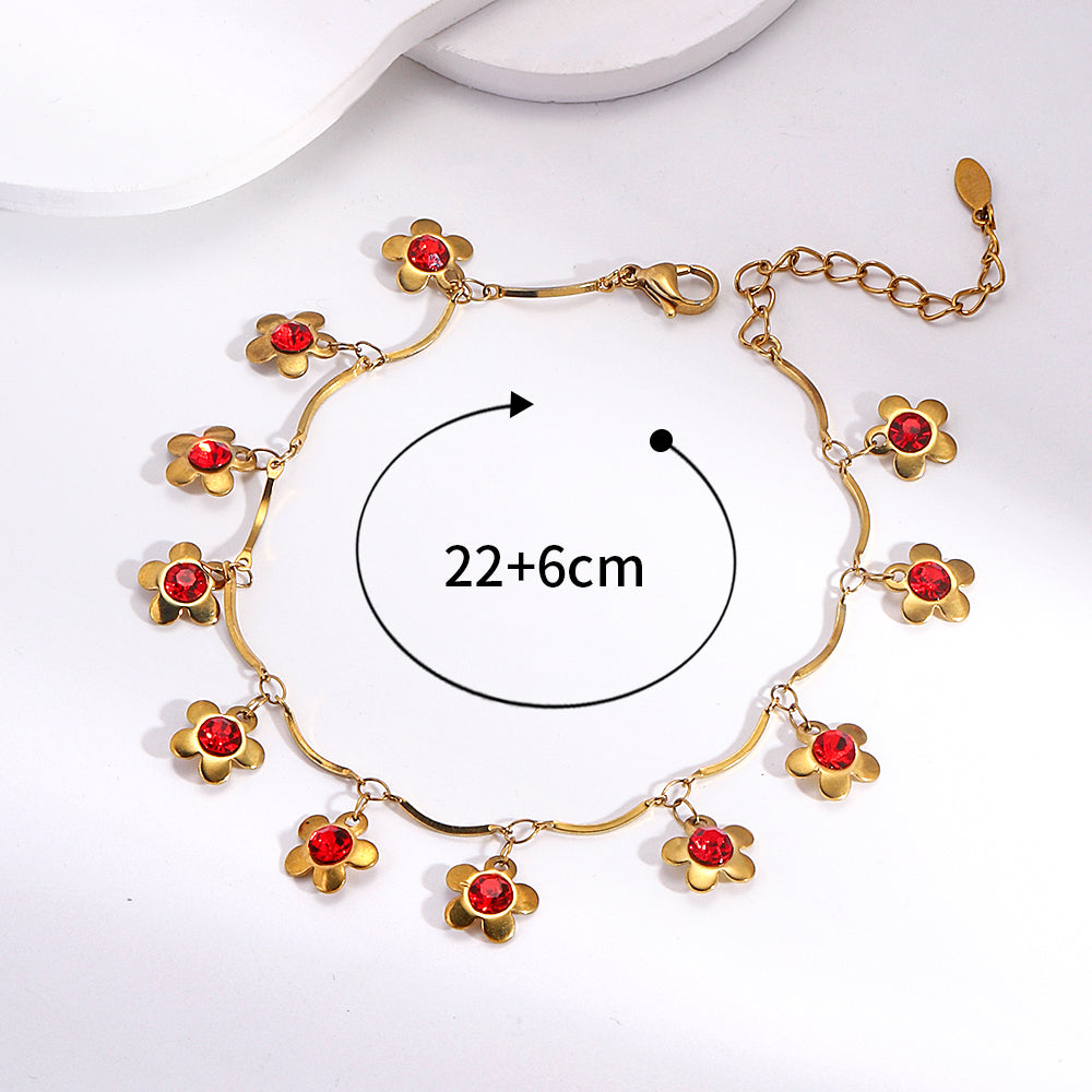 Sweet Simple Style Flower Stainless Steel Plating Inlay Zircon 18k Gold Plated Bracelets