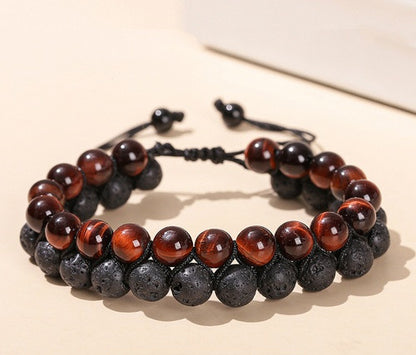 Casual Simple Style Geometric Volcanic Rock Tiger Eye Braid Bracelets