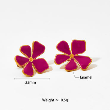 1 Pair Simple Style Flower Enamel Plating Stainless Steel 14k Gold Plated White Gold Plated Gold Plated Ear Studs