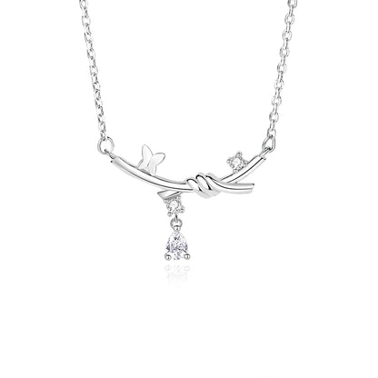 Casual Modern Style Commute Knot Butterfly Sterling Silver Polishing Plating Inlay Zircon Necklace