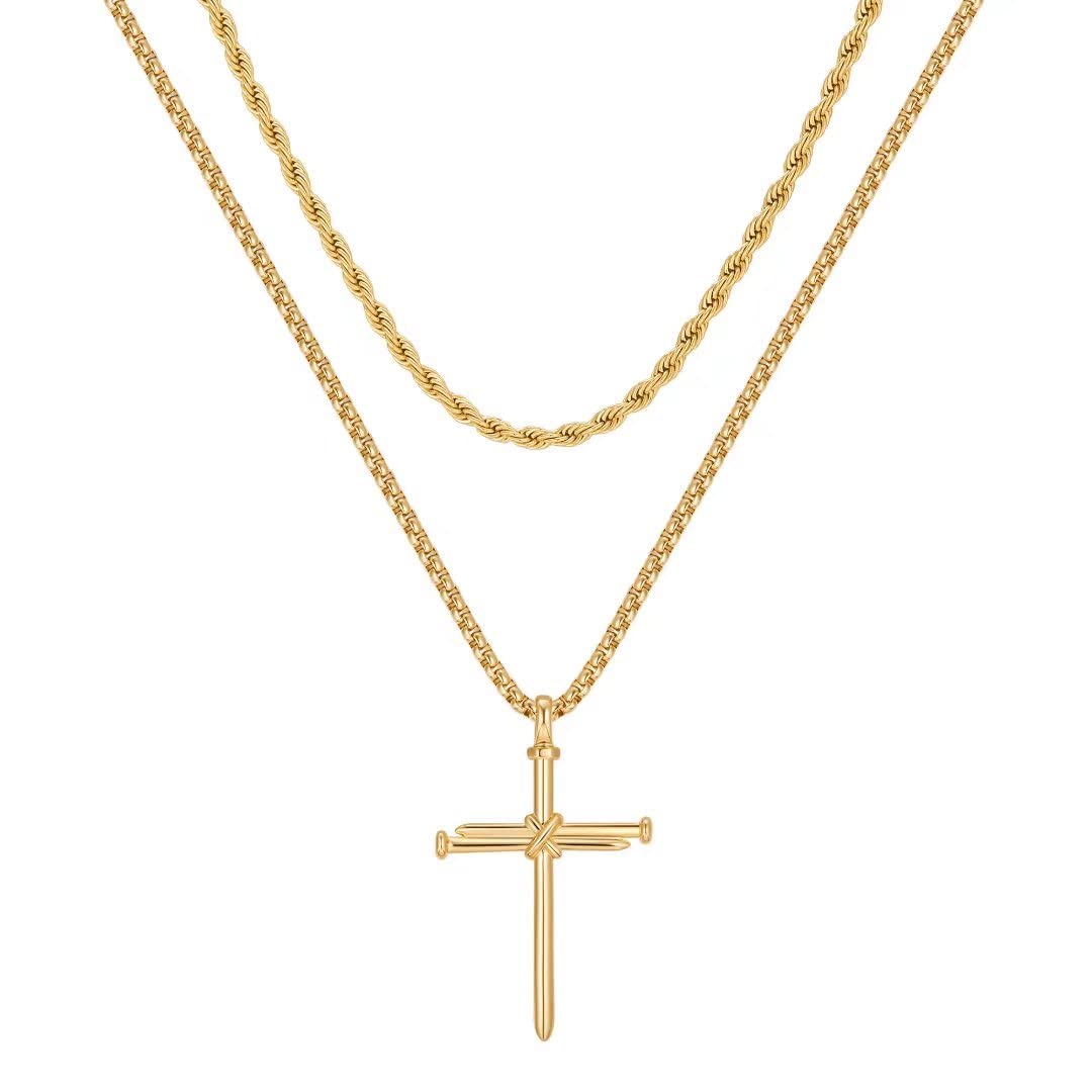 Hip-hop Vintage Style Cross Stainless Steel Layered Plating 14k Gold Plated Unisex Pendant Necklace Necklace