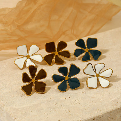 1 Pair Simple Style Flower Enamel Plating Stainless Steel 14k Gold Plated White Gold Plated Gold Plated Ear Studs